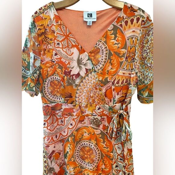 Vicky and Lucas Sz M Orange Paisley Ruffle Side Tie Cottagecore Liberty Dress - Picture 4 of 10